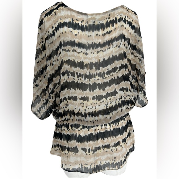 Studio Works Cream / Black/ Tan Sheer Blouse Women Size M (Medium) - Picture 5 of 9